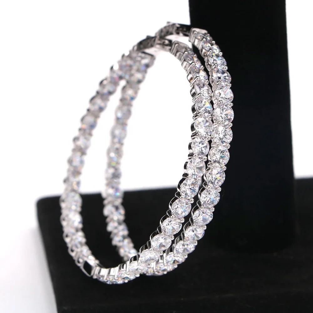 White Large Diamond Stud Hoops